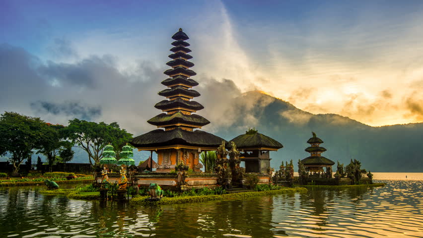 Pura Ulun Danu Bratan Temple  Bali  Indonesia 4K  Stock 