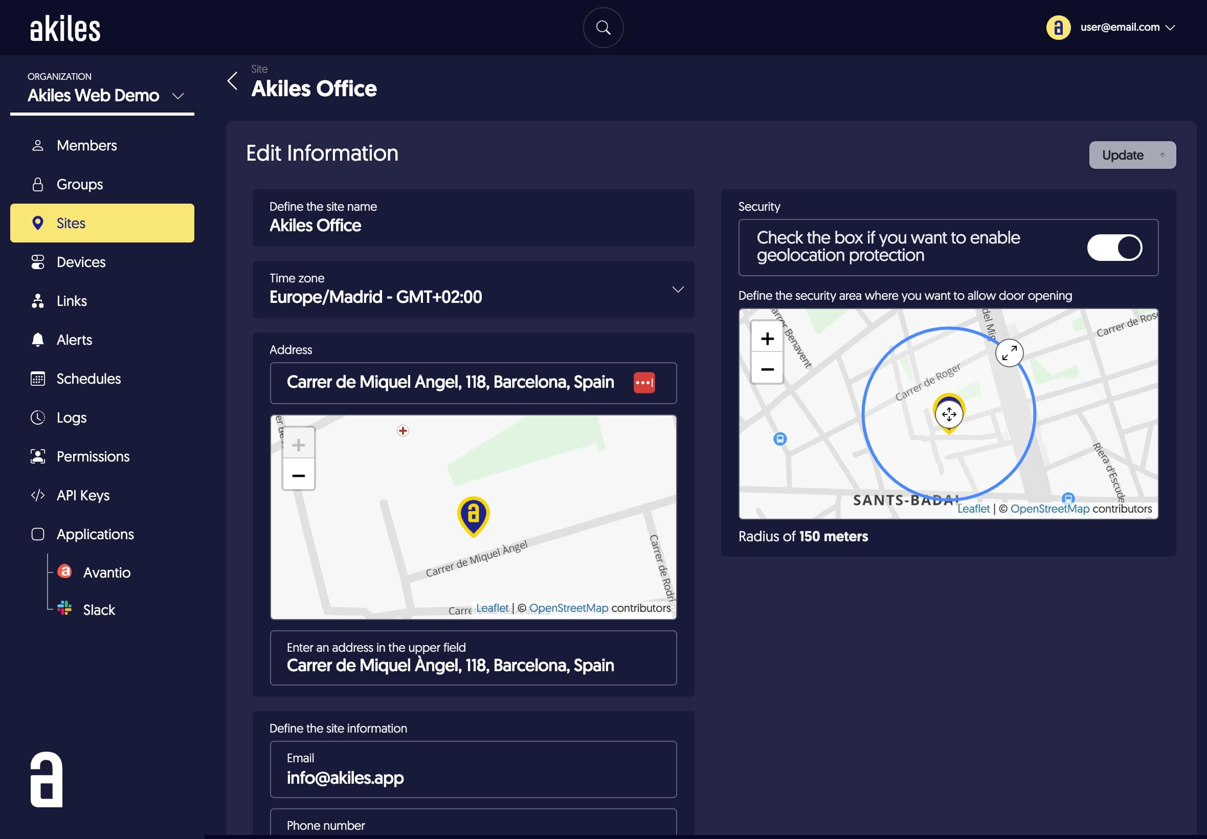 akiles cloud admin panel screenshot example