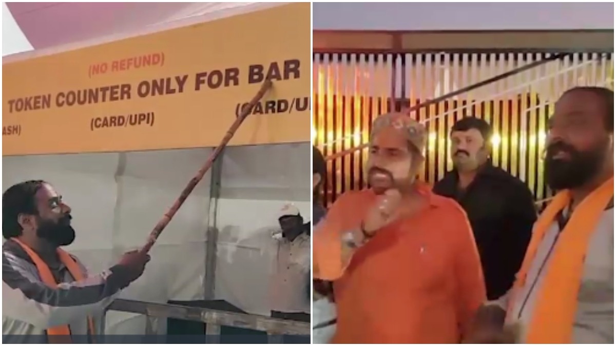 Bajrang Dal workers near the venue of Diljit Dosanjh concert  in Indore. (Photo: Screengrab/India Today)