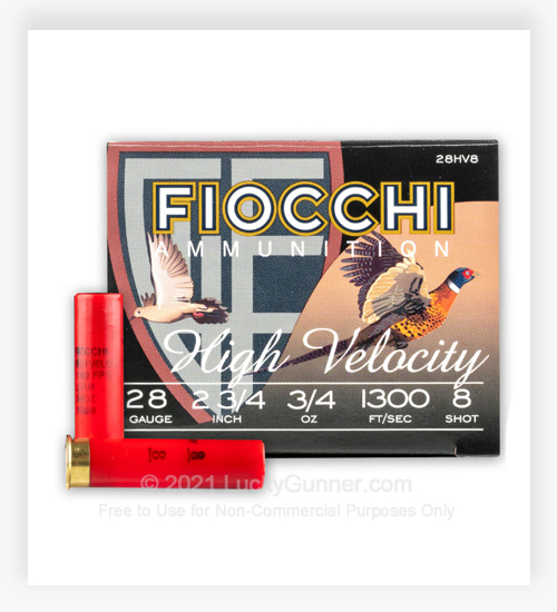 Fiocchi 28 Gauge Ammo 2-3/4" 3/4oz. #8 Shot