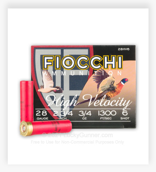 Fiocchi 28 Gauge Ammo 2-3/4" 3/4oz. #6 Shot