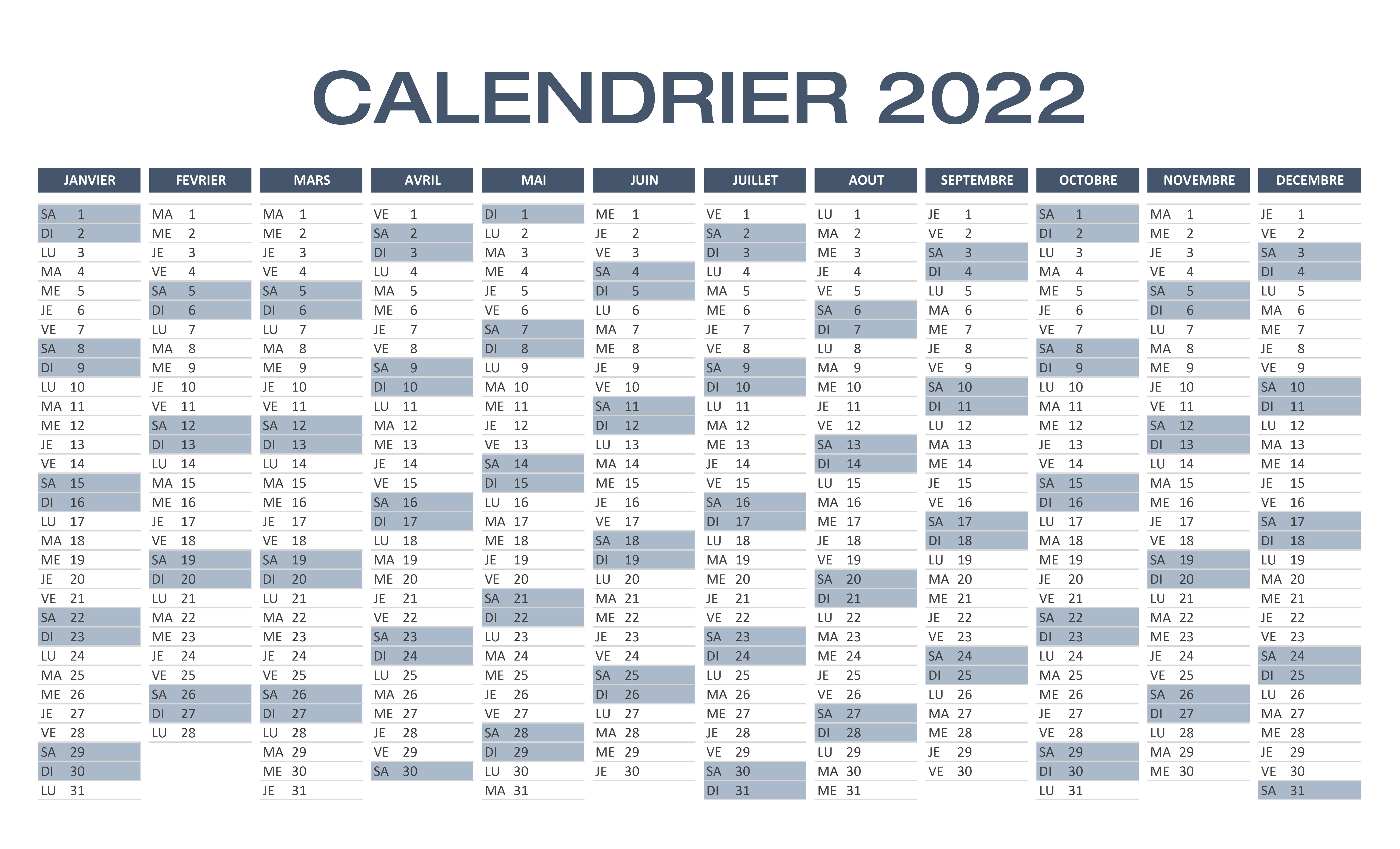 Calendrier Excel 2022 A Imprimer | Images and Photos finder