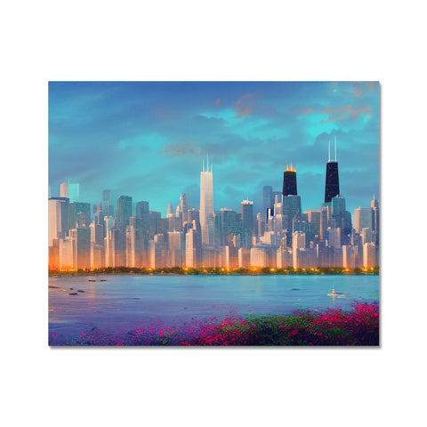 A place mat with cityscape and art prints on it