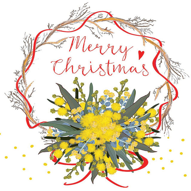 LKC11G Merry Christmas (Australian Wattle And Eucalyptus Wreath)