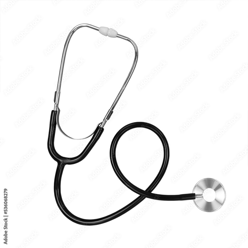 Black stethoscope isolated on transparent background. Stock photo