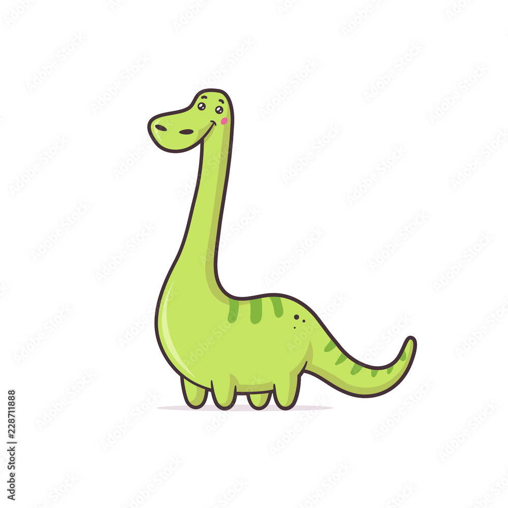 Green cute dinosaur Argentinosaurus vector cartoon kawaii ...