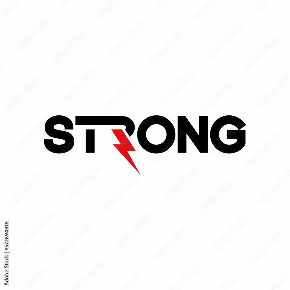 Strong word design with Thunderbolt symbol. Stock Vector | Adobe Stock