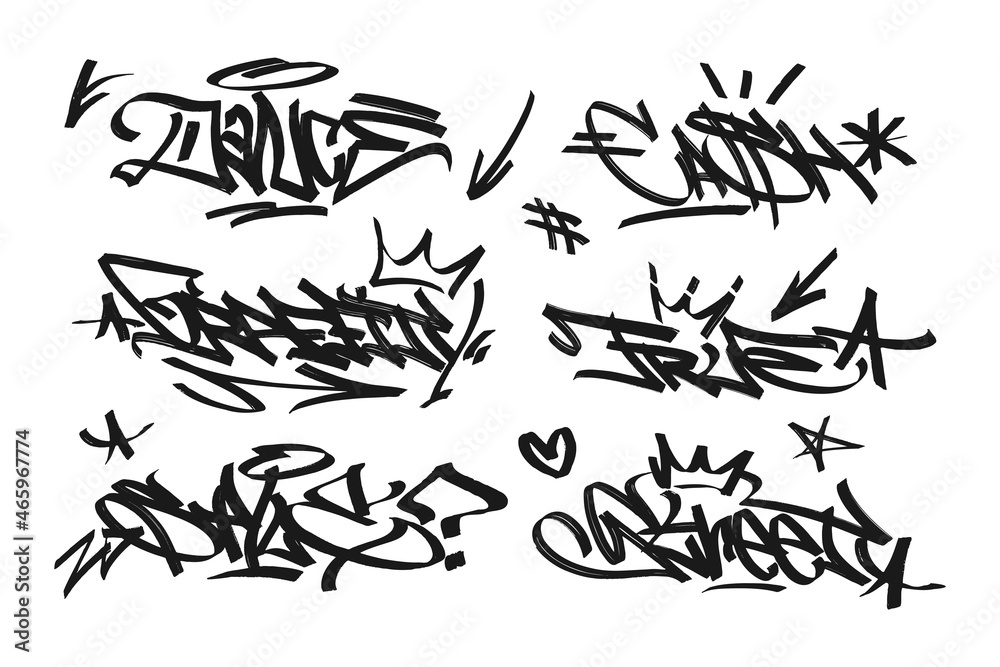 graffiti with letters, bright lettering tags in the style of graffiti ...