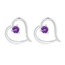 4mm AA Free Round Amethyst Tilted Heart Earrings in S999 Silver