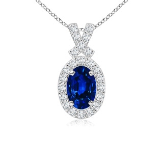 6x4mm Lab-Grown Vintage Style Sapphire Pendant with Diamond Halo in P950 Platinum