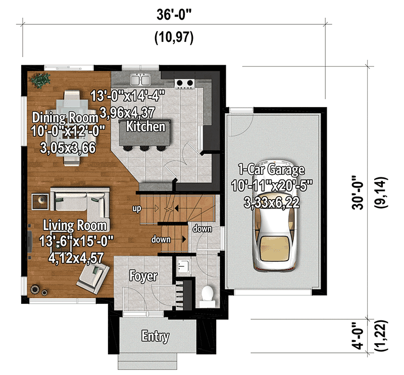 Tri-level Contemporary Home Plan with Secondary Family Room above ...