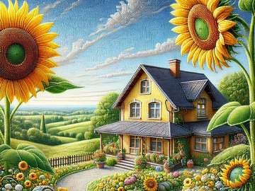 Sunflowers in the countryside online puzzle