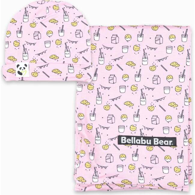 Milk & Cookies Pink Bamboo Swaddle & Beanie Set, Pink