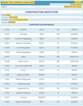 Construction Quote Template Word