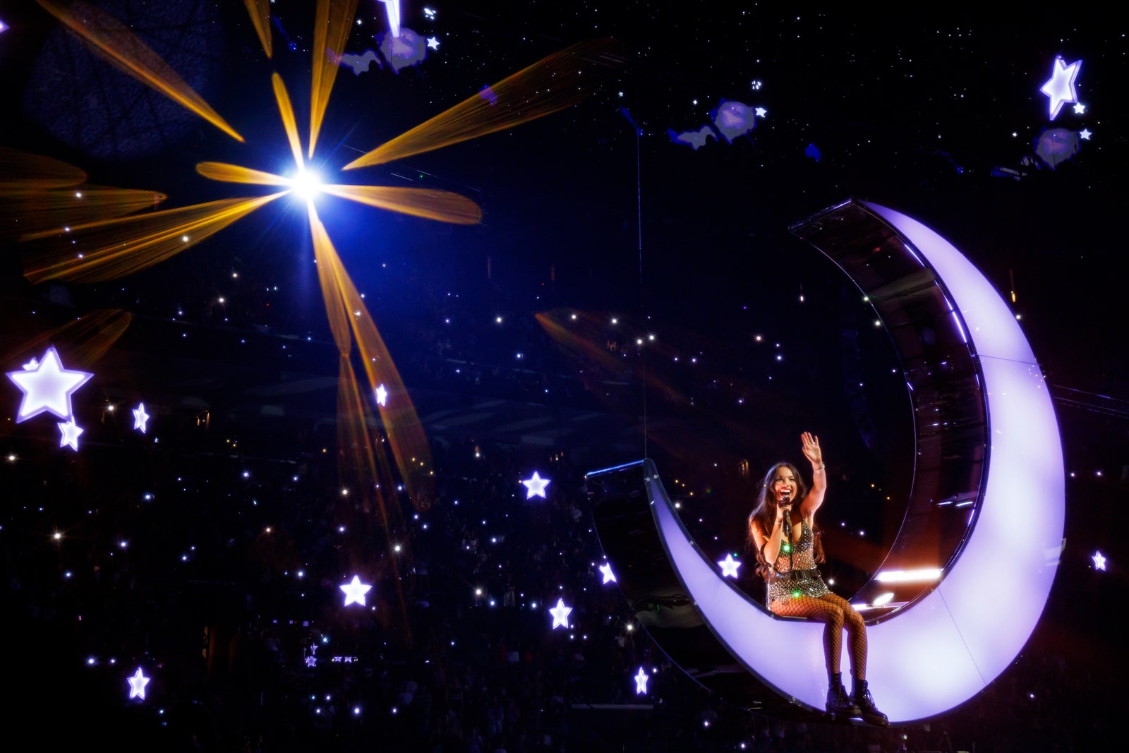 Olivia Rodrigo performs at the Olivia Rodrigo GUTS World Tour at the Intuit Dome on August 20 2024 in Los Angeles...