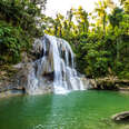 Gozalandia Waterfall in San Sebastian, Puerto Rico, in a lush rainforest 