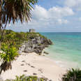 Beautiful beach on the Caribbean coast with ruins, Tulum, Mexico