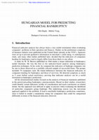 Research paper thumbnail of A Hungarian Model for Predicting Financial Bankruptcy