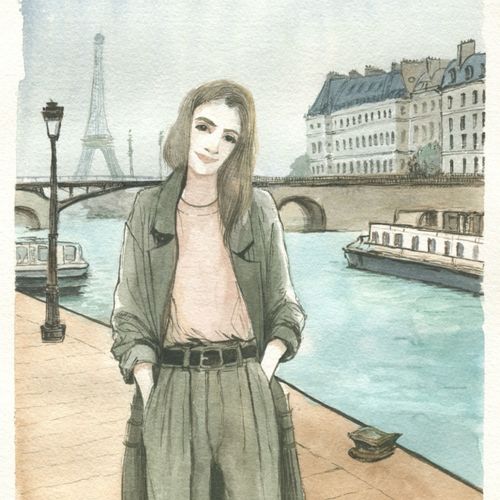 Watercolor portrait by Min Kim in Paris