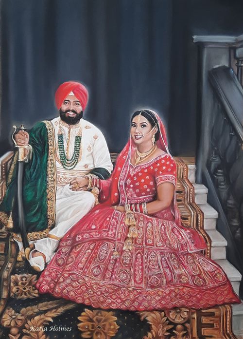 Wedding painting, bride and groom portrait