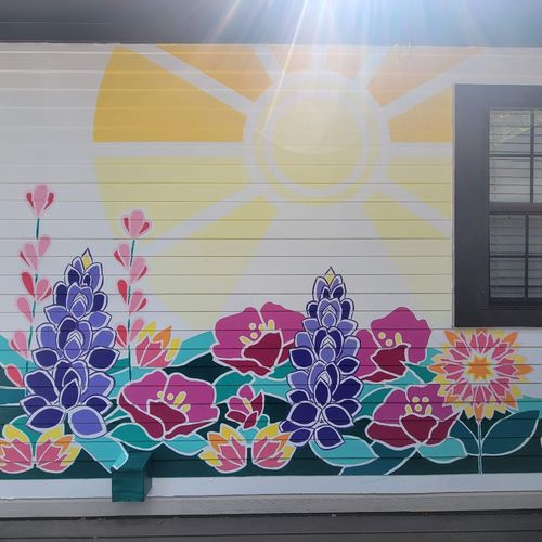 Poolside Flower Mural by Laura Lewis Mural Design in Austin