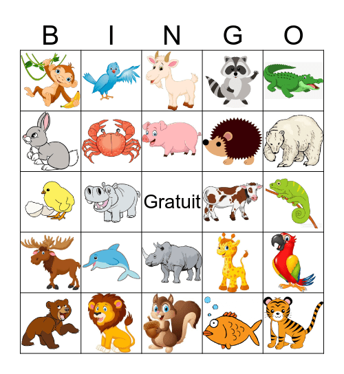 Animal Bingo Card