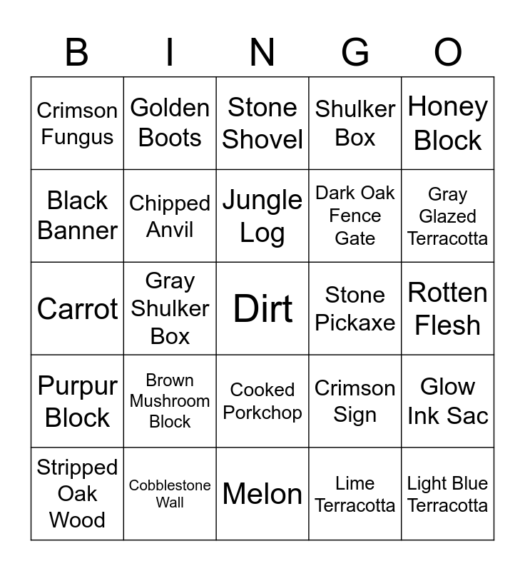 Minecraft Items 1 17 Bingo Card