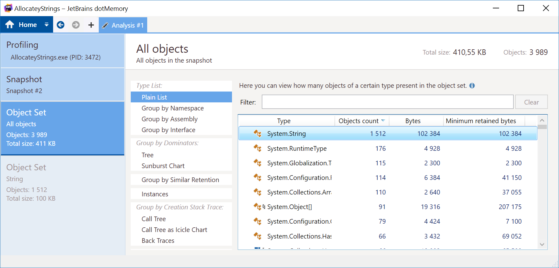 System.String allocation in dotMemory