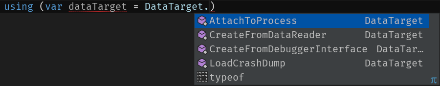 Using ClrMD DataTarget to attach to a process