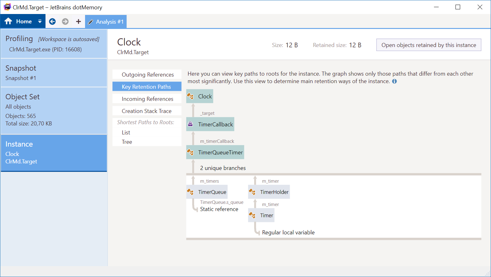 Object retention path in JetBrains dotMemory