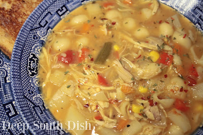 A small batch, quick and delicious soup made with cooked chicken and chicken stock, loads of vegetables, and tiny shell pasta.