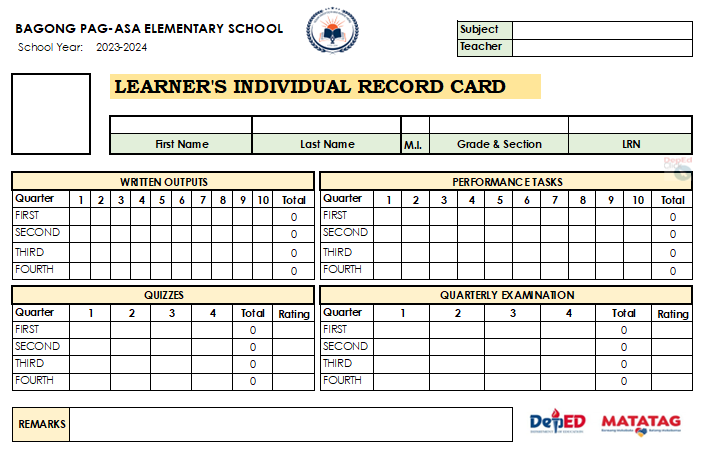 Learner's Individual Record Card (Excel Format) Automated, Editable ...