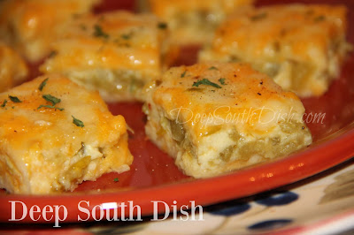 Perfect as an appetizer for entertaining, these fluffy, gooey, cheesy, Green Chile Cheese Squares also fit well for a brunch or buffet, and they're good at room temperature or served warm.