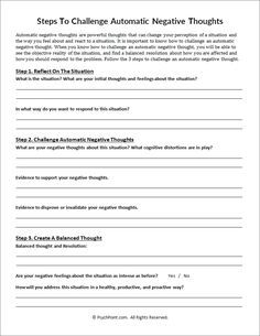 Coping With Depression Worksheets