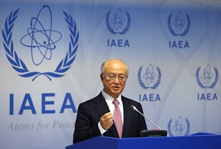 IAEA Director General Amano addresses news conference at IAEA headquarters in Vienna