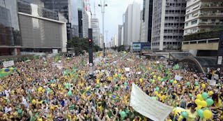 Demonstrators attend a protest against Brazil's President Dilma Rousseff at Paulista avenue in Sao Paulo