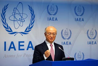 IAEA Director General Amano addresses news conference at IAEA headquarters in Vienna