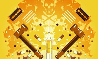 Background of drug icons and grunge pattern