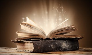 Old books on wooden planks with blur shimmer background