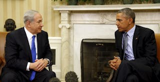 U.S. President Barack Obama meets with Israeli Prime Minister Benjamin Netanyahu in the Oval office of the White House in Washin