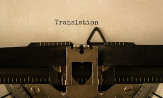 Text Translation typed on retro typewriter,stock image - 圖片