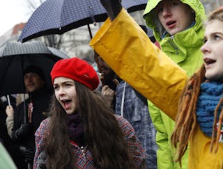 People demonstrate against the Hungarian governments education policies in Budapest