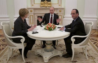 Vladimir Putin, Francois Hollande, Angela Merkel