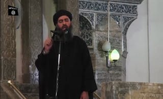 Still image taken from video of a man purported to be the reclusive leader of the militant Islamic State Abu Bakr al-Baghdadi ma