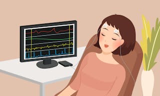 cartoon vector illustration of woman sleeping doing biofeedback therapy