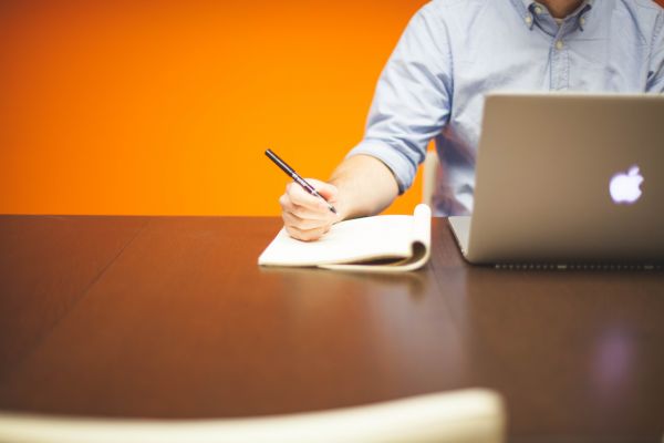 bureau, carnet, l'écriture, portable