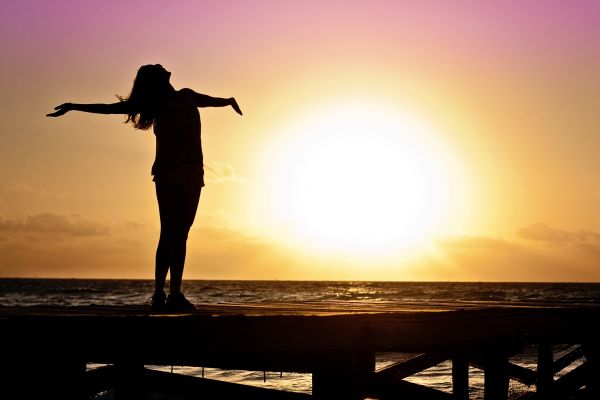 strand,zee,horizon,silhouet,meisje,zon