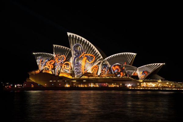 nacht,sydney,licht show,Sydney Opera House,Australië,levendig