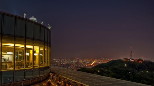 lights, sunset, city, cityscape, night, reflection