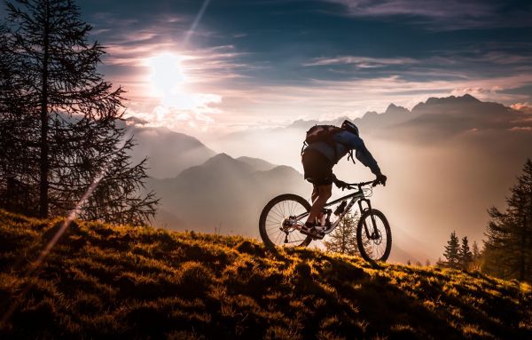 gli sport, tramonto, natura, bicicletta, veicolo, luce del sole